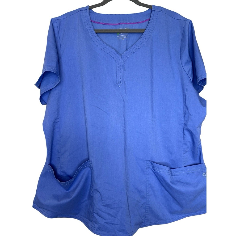 Healing Hands Purple Label Scrub Top Shirt Womens 3X Ceil Blue V Neck Pockets